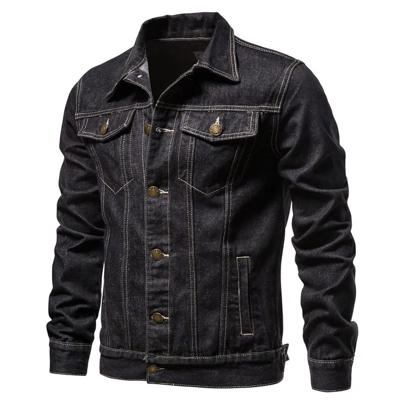 Men's Solid Slim Fit Cotton Casual Lapel Denim Jackets (3 Colors)