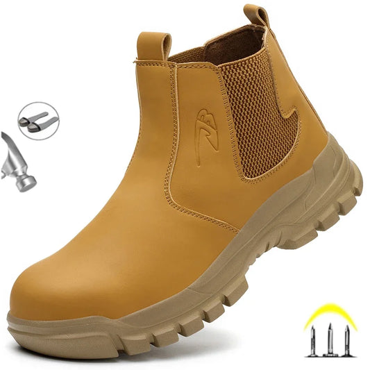 Waterproof Safety Wrok Boots For Men Steel Toe Cap Lightweight Indestructible Industry Chelsea Boots Puncture-Proof Footwear