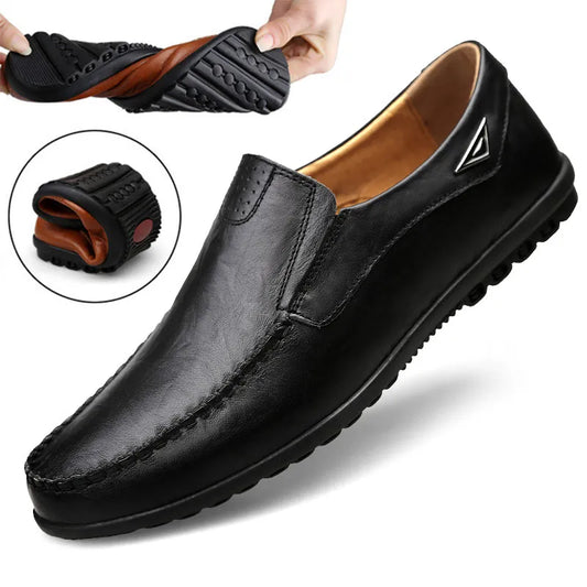 Genuine Leather Men's Casual Shoes: Luxury Brand  Loafers Moccasins, Breathable Slip-On Black Driving Shoes - Plus Size 37-47, Available in 3 Colors