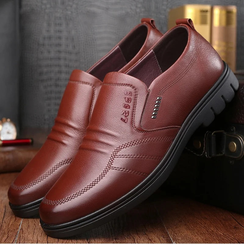 Men's Non-Slip Leather Slip-On Loafers: Black Driving Shoes - Dress Sneakers with Light Breathable Footwear, Available in 2 Colors