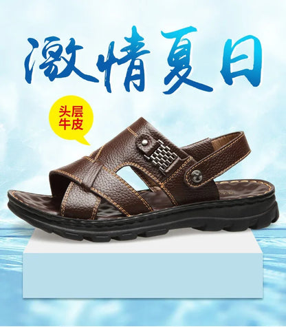 Men's Sandals 2023 Summer New Non-slip Genuine Leather Sandals Soft Slippers Zapatos Flat For Mens Casual Shoes Sandalias Hombre