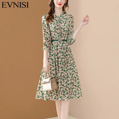 Women's Chiffon Dress: Elegant A-Line Dress with Belt and Puff Sleeves for Spring Parties - Big Swing Slim Fit Vestido