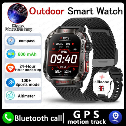 New For Huawei Xiaomi Military GPS Smart Watch Men Flashlight Compass Waterproof Outdoor Sport Tracker Bluetooth Call Smartwatch