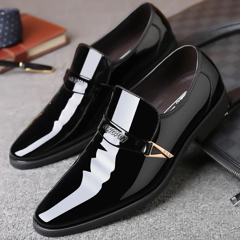 Men's Patent Leather Oxford Shoes: Slip-On Bright Leather Business Casual Footwear - Pointed Toe, Available in 2 Colors