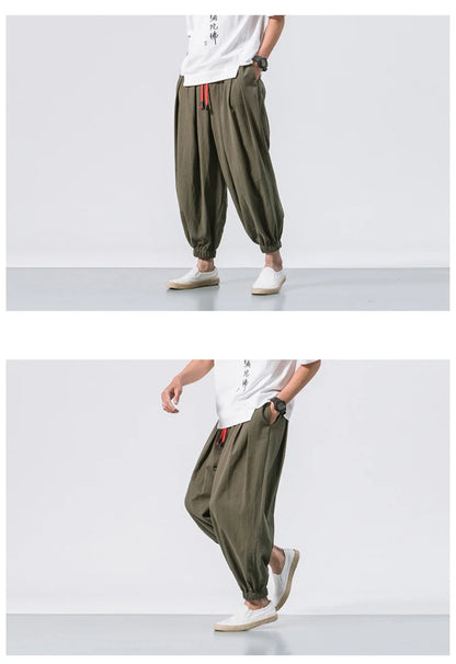 New Oversize Men's Loose Harem Pants: Autumn Chinese Linen Sweatpants, High Quality Casual Trousers - 3 Colors