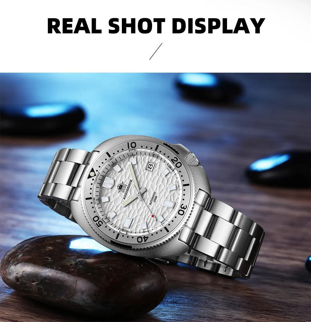 ADDIESDIVE Automatic Mechanical Watch Man Silver Premium Business Casual Waterproof Watch NH35A 316L Stainless Steel Men's Watch