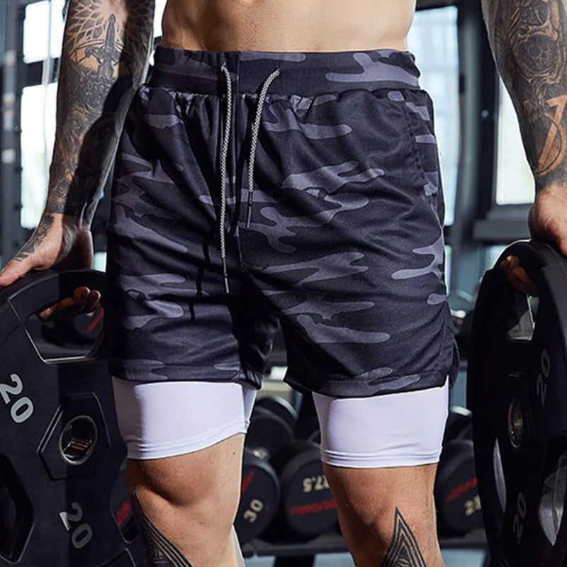 Men's Double-deck Running Shorts: 2 in 1 Beach Bottoms for Summer Gym Fitness - Available in 17 Colors
