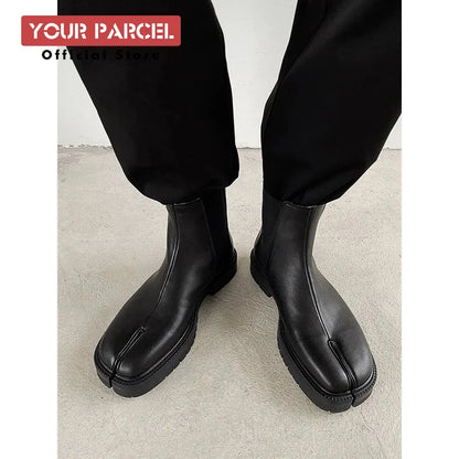 Split toe shoes for men's Chelsea boots square toe high top leather boots horseshoe shoes thick heels for women's thick soled sh