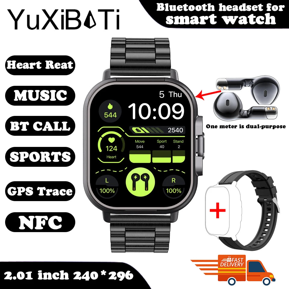 2024 Smart Watch 2 in 1 With Earphone Smartwatch Bluetooth Call Men Watch GPS Track Heart Rate Monitor Play Music SmartWatch