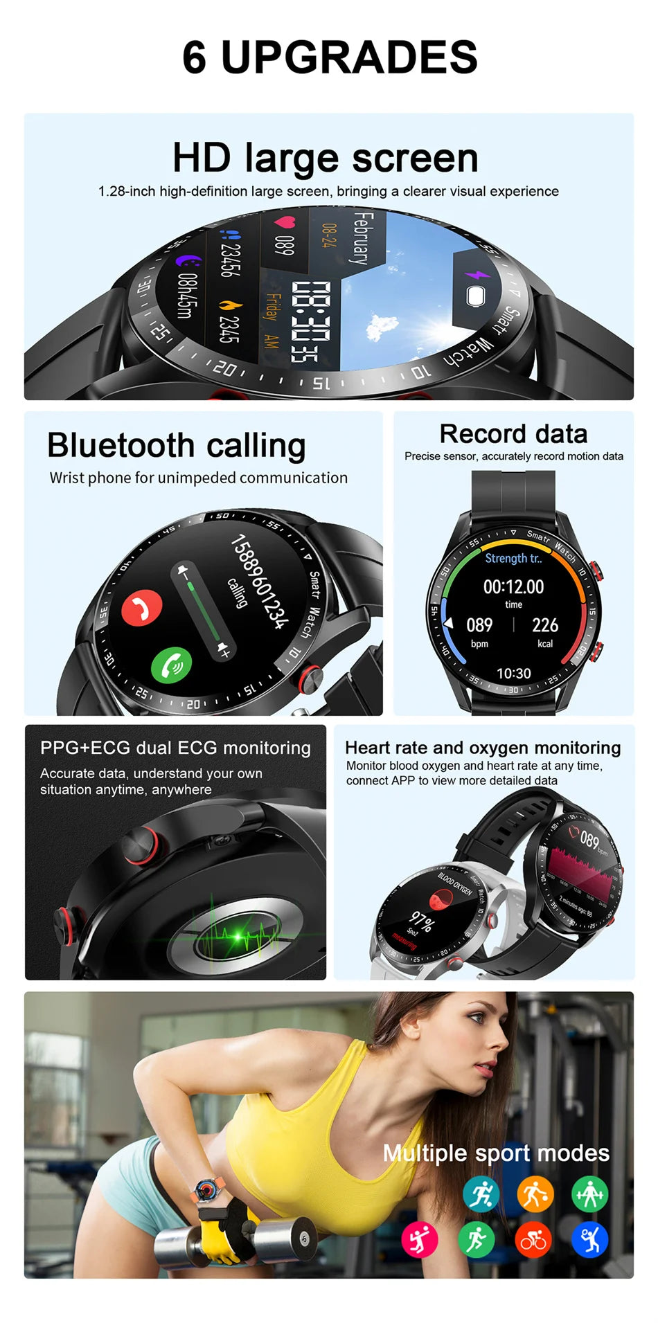 ECG+PPG Bluetooth Call Smart Watch for Men: Laser Health Monitoring, Blood Pressure, Fitness, Sports Watch, Waterproof Smartwatch with Box.