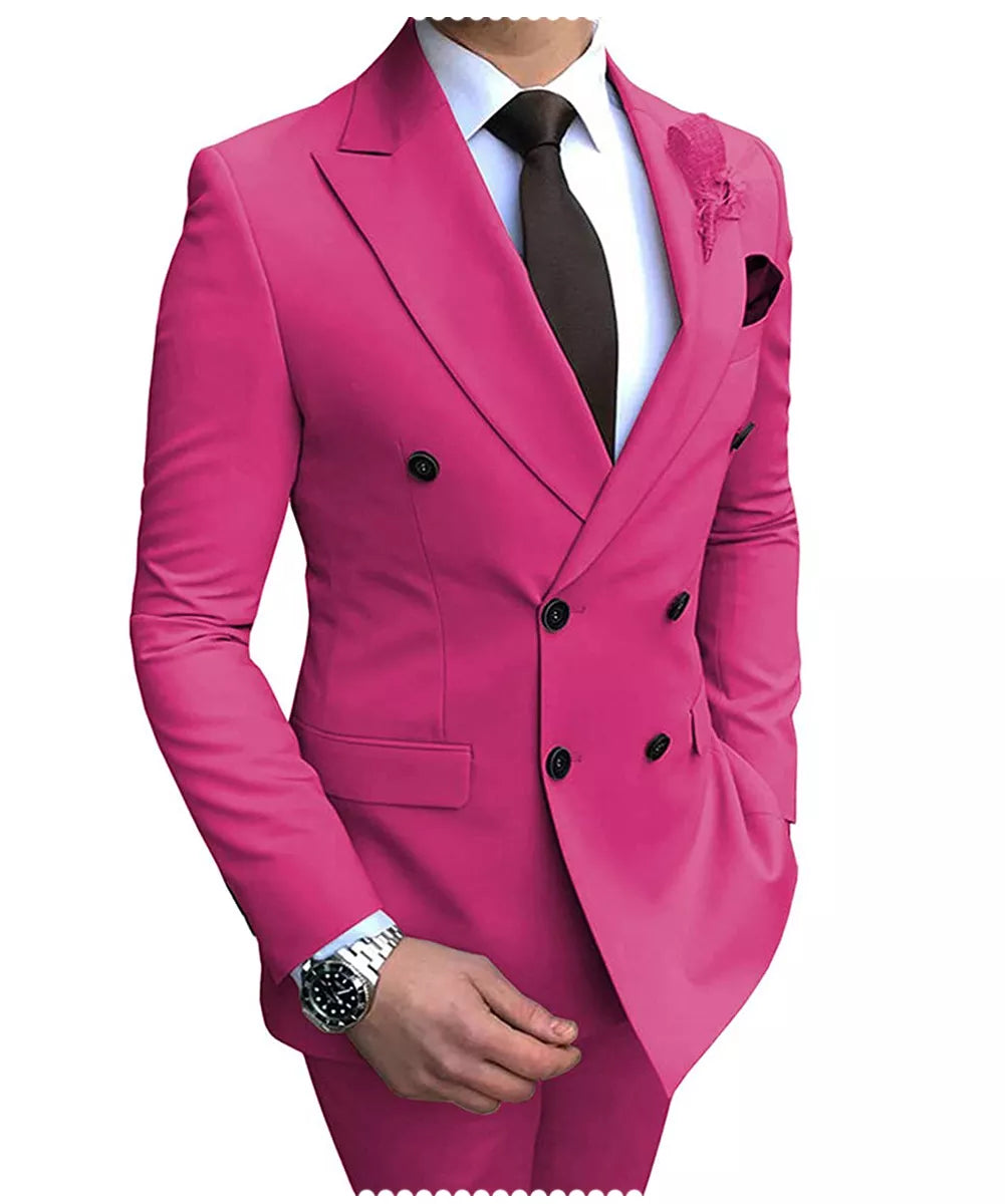 Men's Slim Fit 2 Pieces Double-Breasted Notch Lapel Suit (Blazer+Pants) - Collection 2 (7 Colors)