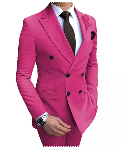 Men's Slim Fit 2 Pieces Double-Breasted Notch Lapel Suit (Blazer+Pants) - Collection 2 (7 Colors)