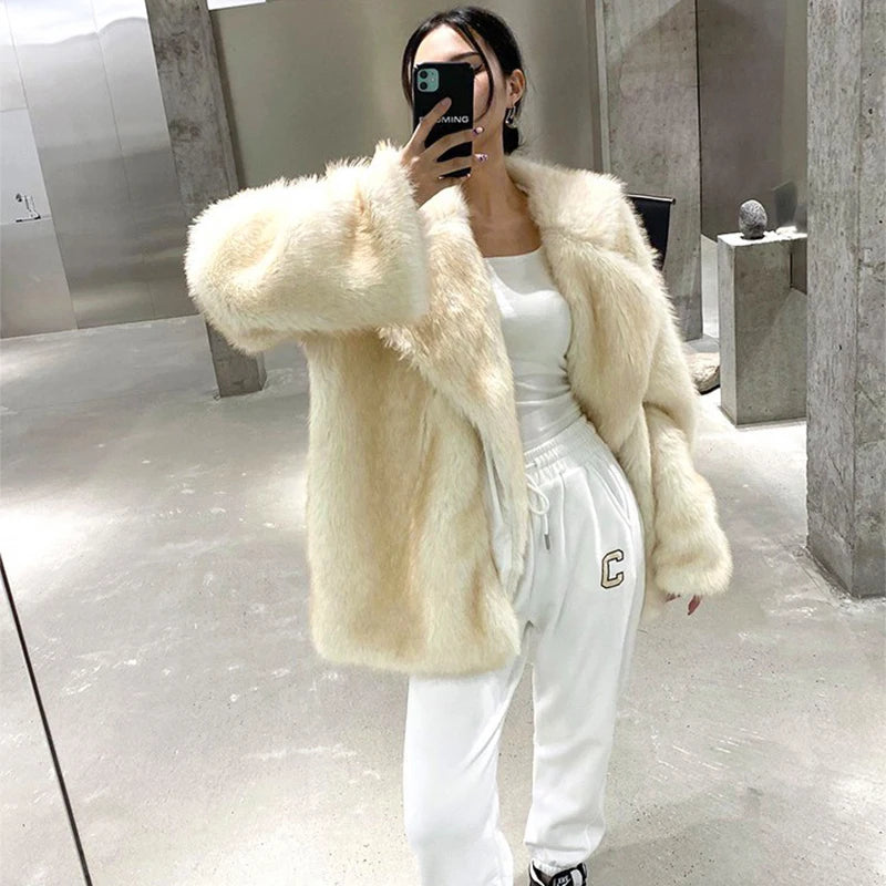 Luxury Brand Fashion Gradient Animal Color Faux Fur Coat Jacket: Women's Winter Loose Oversized Long Fluffy Overcoat Outerwear - Available in 8 Colors