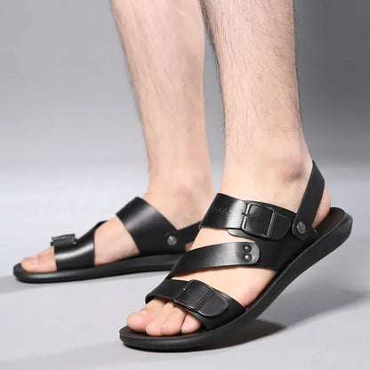 Simple Men's Sandals Solid Color PU Leather Men's Summer Shoes Casual Comfortable Open Toe Sandals Soft Beach Shoes Men's Sandal