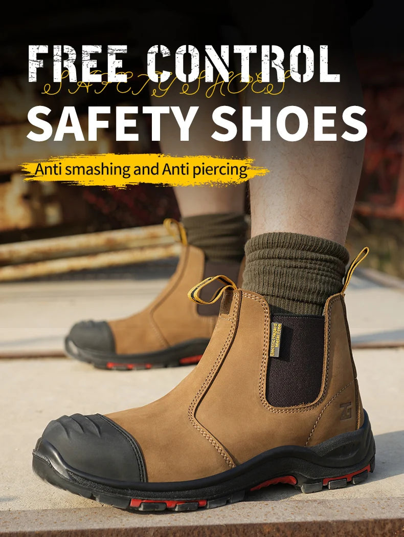 Genuine Leather Men's Boots Work Safety Shoes Anti-smash Anti-puncture  Anti Scalding Welder Shoes Protective Chelsea Boots Male