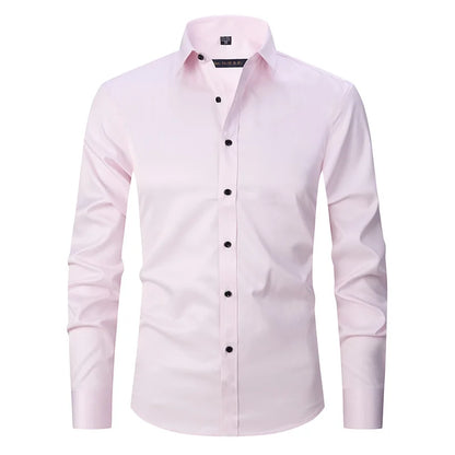 New High-Quality Men's Shirt: 6XL Large Autumn/Winter Long Sleeve, No-Iron Pure White Business Casual Fashion Shirt - 11 Colors