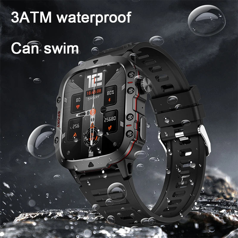 Military Smart Watch for Men: IP68 5ATM Waterproof, Outdoor Sports Fitness Tracker, 1.96" Screen, Bluetooth Call, Health Monitor