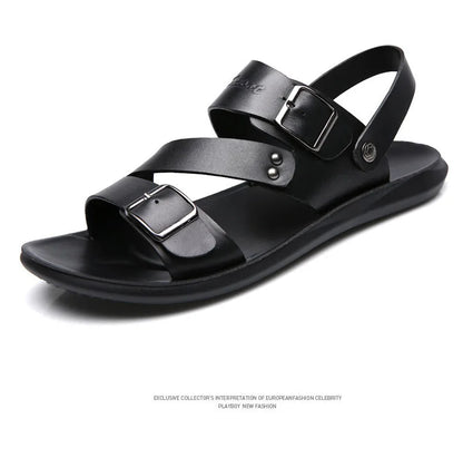 Simple Men's Sandals Solid Color PU Leather Men's Summer Shoes Casual Comfortable Open Toe Sandals Soft Beach Shoes Men's Sandal