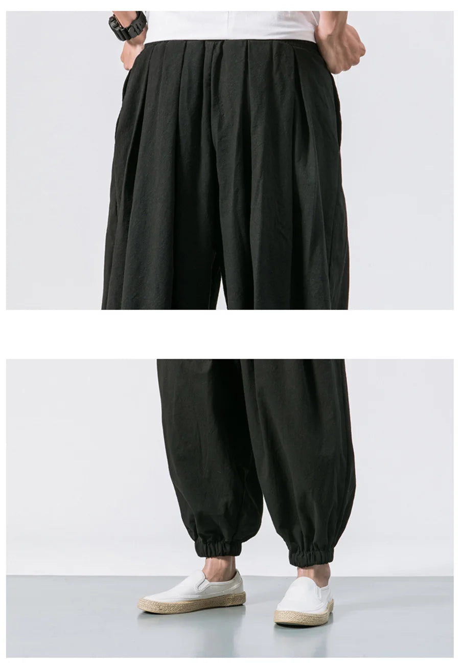 New Oversize Men's Loose Harem Pants: Autumn Chinese Linen Sweatpants, High Quality Casual Trousers - 3 Colors