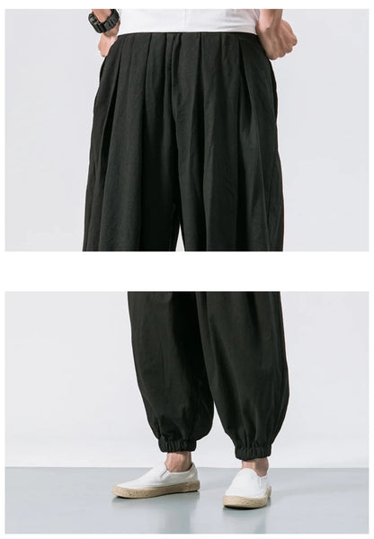 New Oversize Men's Loose Harem Pants: Autumn Chinese Linen Sweatpants, High Quality Casual Trousers - 3 Colors