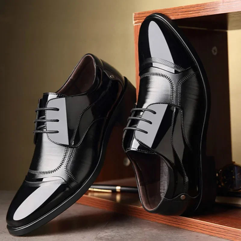 New Lace-Up Leather Men's Dress Shoes: Luxury Business Oxford Footwear for Office and Wedding - Available in 4 Colors