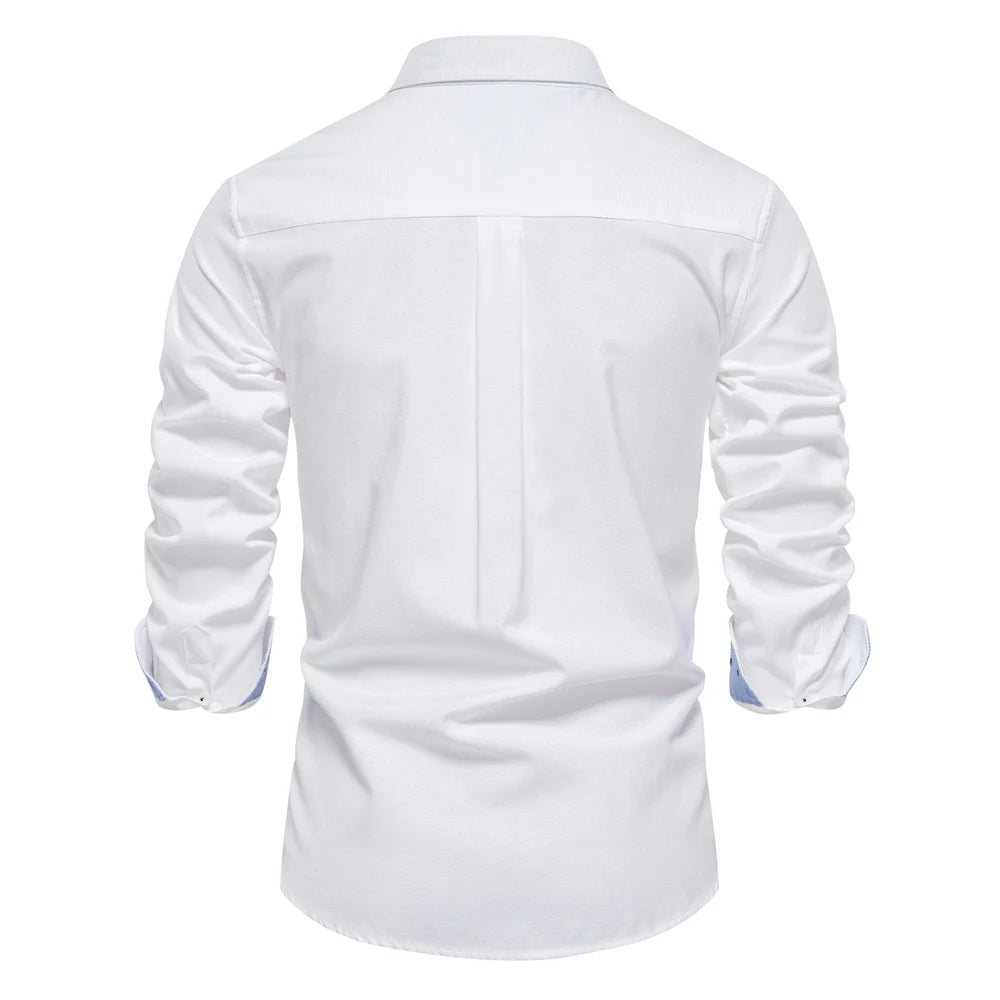 New Spring Cotton Blend Men's Oxford Shirt: Long Sleeve Button-Down Social & Business Casual Shirt for Men - 7 Colors