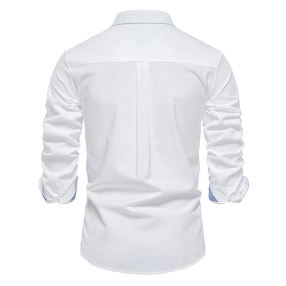 New Spring Cotton Blend Men's Oxford Shirt: Long Sleeve Button-Down Social & Business Casual Shirt for Men - 7 Colors