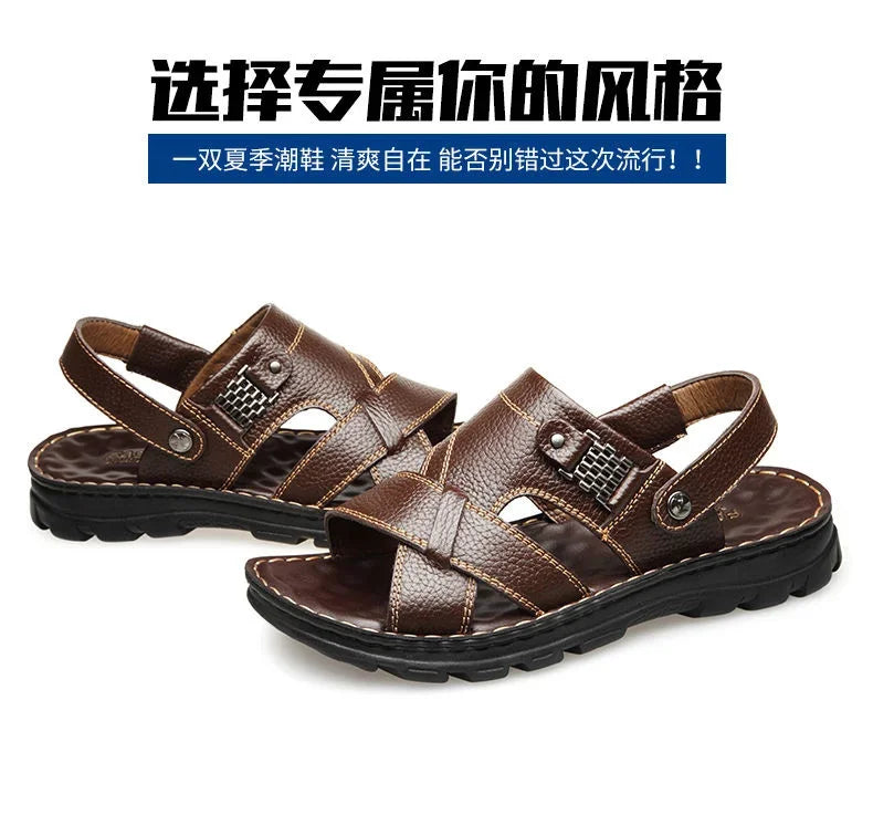 Men's Sandals 2023 Summer New Non-slip Genuine Leather Sandals Soft Slippers Zapatos Flat For Mens Casual Shoes Sandalias Hombre