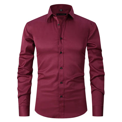 New High-Quality Men's Shirt: 6XL Large Autumn/Winter Long Sleeve, No-Iron Pure White Business Casual Fashion Shirt - 11 Colors