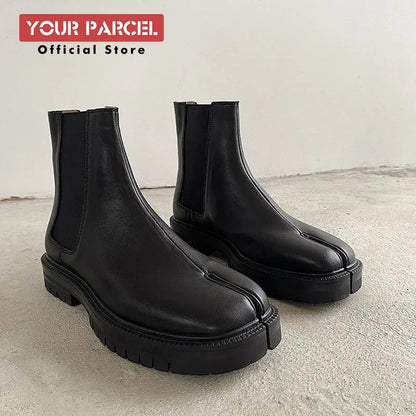 Split toe shoes for men's Chelsea boots square toe high top leather boots horseshoe shoes thick heels for women's thick soled sh