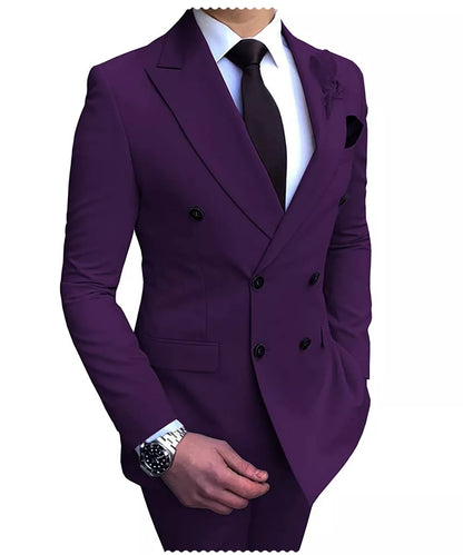 Men's Slim Fit 2 Pieces Double-Breasted Notch Lapel Suit (Blazer+Pants) - Collection 3 (7 Colors)