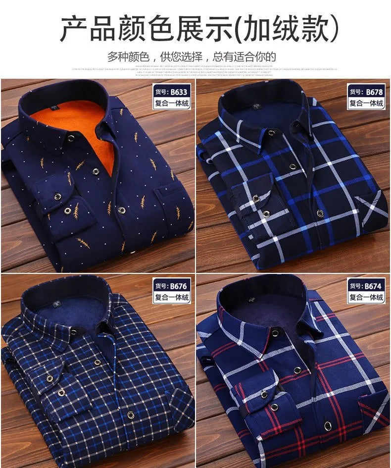 Men's Flannel Plaid Shirt: Winter Warm Fur-Lined Long Sleeve Fleece Casual Formal Dress Shirt - 15 styles