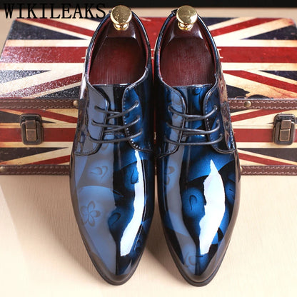 Floral Pattern Men's Office Dress Shoes: Leather Luxury Fashion for Groom's Wedding - Oxford Style, Available in 4 Colors