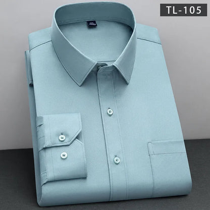 New Fashion Non-Iron Shirt: Anti-Wrinkle Classic Solid Business Casual Long Sleeve Soft Wear Men's Shirt - AEchoice - 8 colors