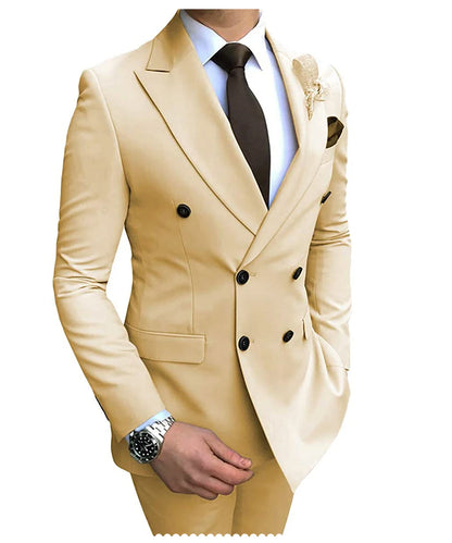 Men's Slim Fit 2 Pieces Double-Breasted Notch Lapel Suit (Blazer+Pants) - Collection 3 (7 Colors)