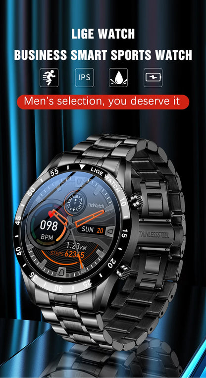 Smart Watch for Men: Full Circle Touch Screen, Bluetooth Call, Waterproof Sport Activity Fitness Tracker + Box