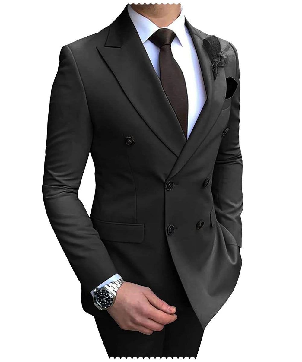 Men's Slim Fit 2 Pieces Double-Breasted Notch Lapel Suit (Blazer+Pants) - Collection 3 (7 Colors)