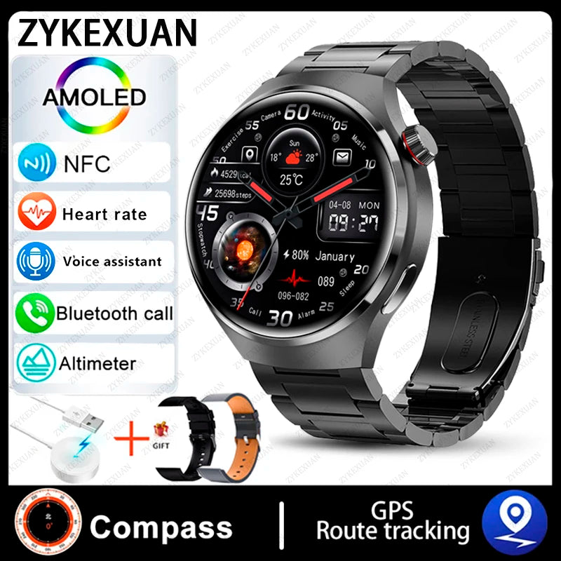 2024 New GPS Trajectory Smart Watch Men GT4 Pro 360*360 HD Heart rate IP68 Waterproof Smartwatch BT Call NFC Compass Watch 4 Pro