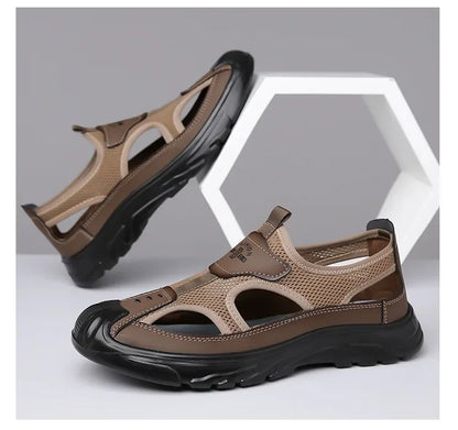 2024 Sandals Breathable Men Shoes Mesh Outdoor Men Hollow Sandals Antiskid Beach Sandals Flats Footwear Zapatillas Hombre