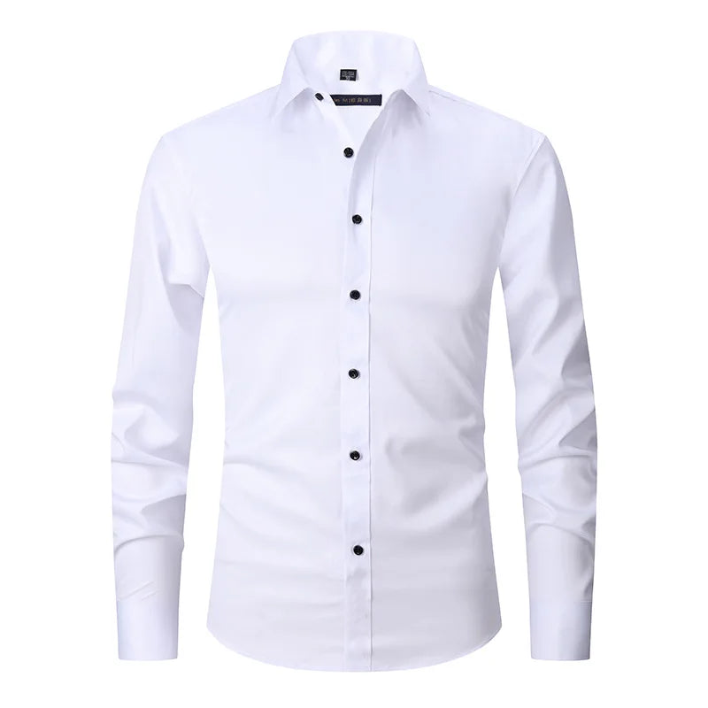 New High-Quality Men's Shirt: 6XL Large Autumn/Winter Long Sleeve, No-Iron Pure White Business Casual Fashion Shirt - 11 Colors