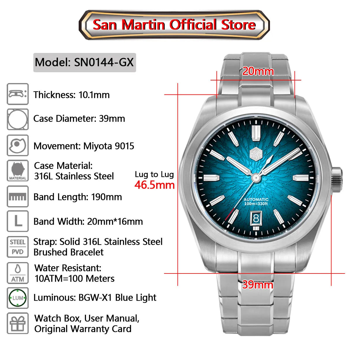 San Martin 39mm SN0144 "JianZhan" Gada Watch Miyota 9015 Original Design Chinese Style Dress Men Automatic Mechanical Watches