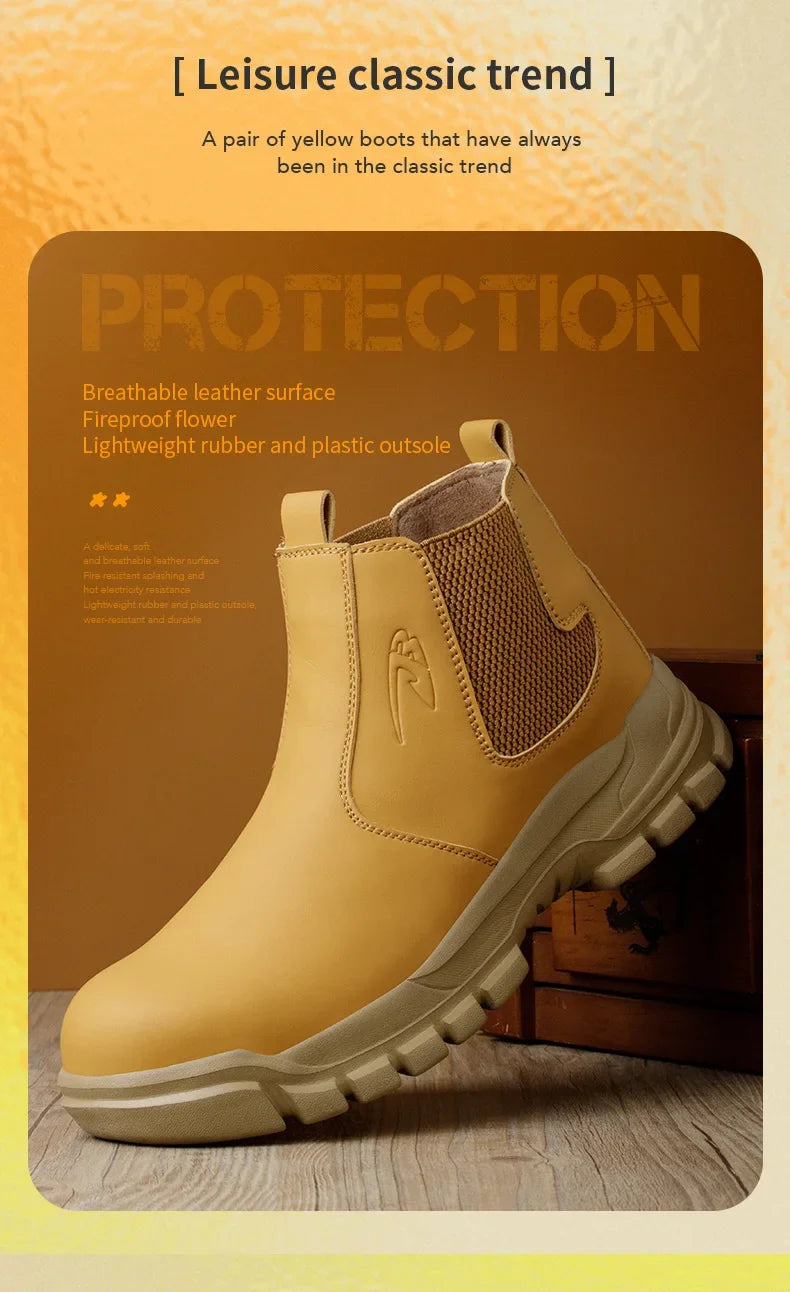 Waterproof Safety Wrok Boots For Men Steel Toe Cap Lightweight Indestructible Industry Chelsea Boots Puncture-Proof Footwear
