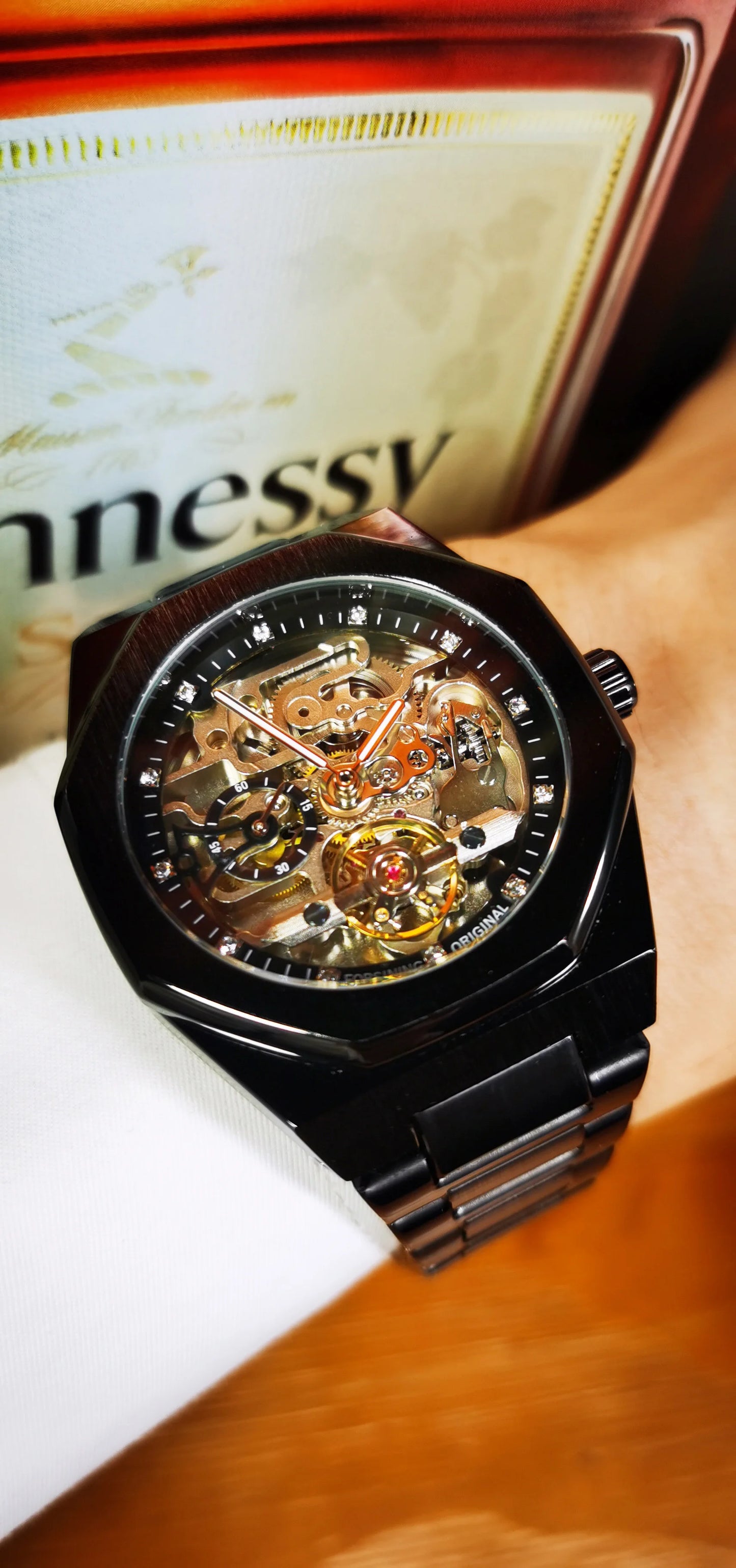 Forsining Casual Automatic Mechanical Watch for Men Luminous Hands Stainless Steel Strap Fashion Luxury Skeleton Mens Watches