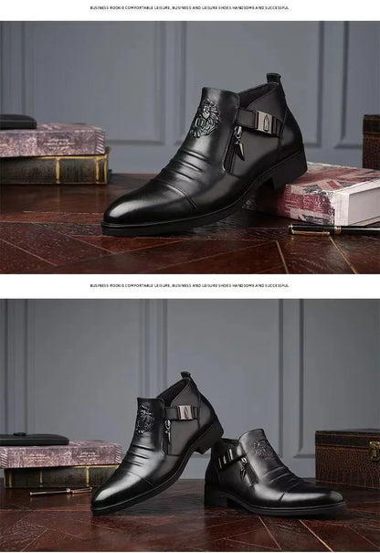 Autumn High Quality Men Ankle Boots Plus Size 48 Male Dress Boots Pointed Toe Business Casual Leather Shoes Men Chelsea Boots