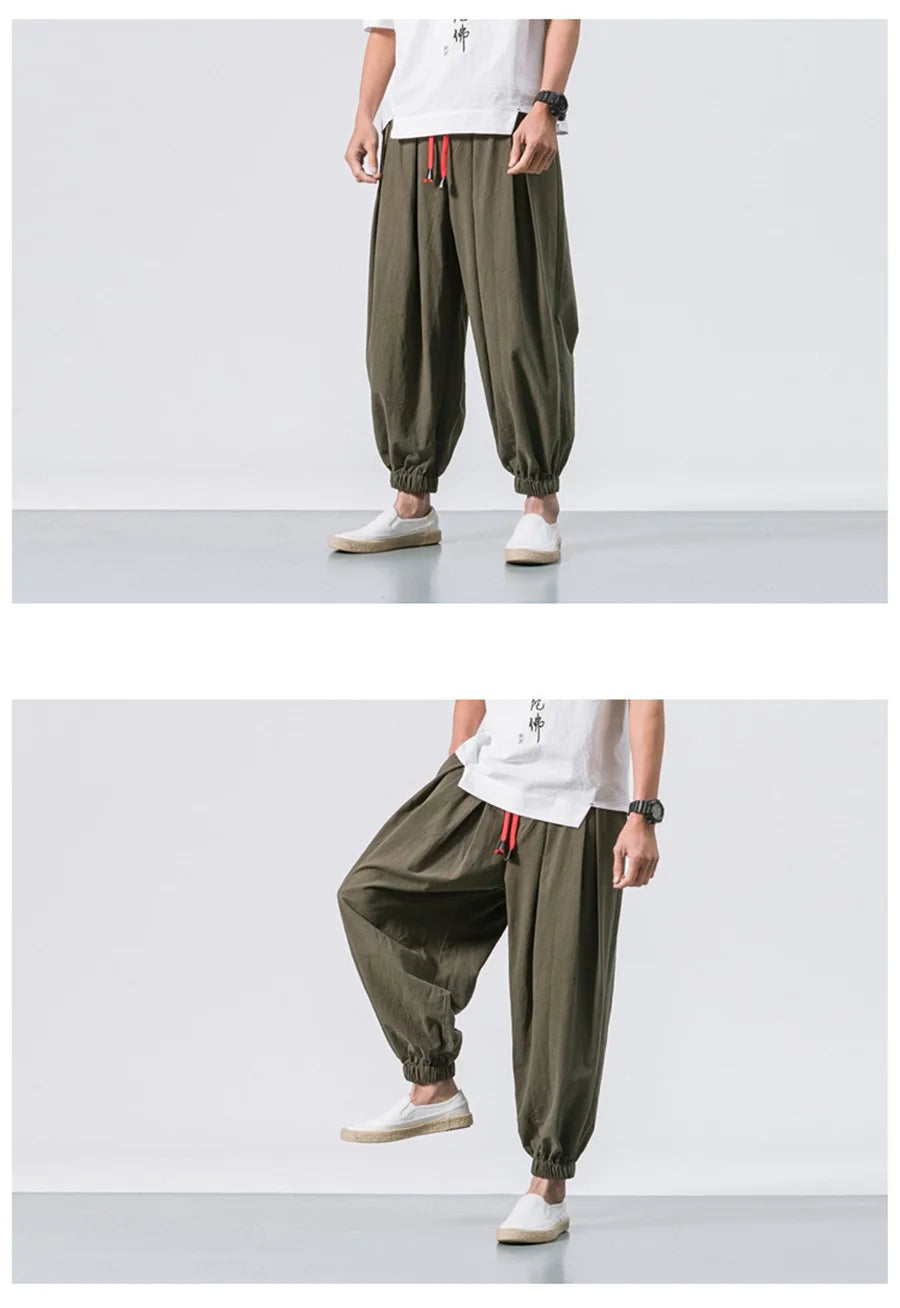 New Oversize Men's Loose Harem Pants: Autumn Chinese Linen Sweatpants, High Quality Casual Trousers - 3 Colors