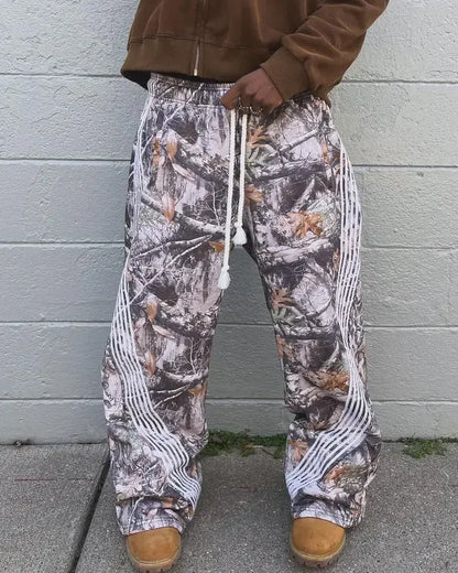 Y2K Embroidered Gray Camo Jogger Sweatpants: Functional Tactical Casual Pants for Men & Women with Premium Drawstring Design - 9 Colors