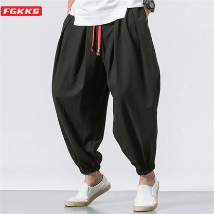 New Oversize Men's Loose Harem Pants: Autumn Chinese Linen Sweatpants, High Quality Casual Trousers - 3 Colors