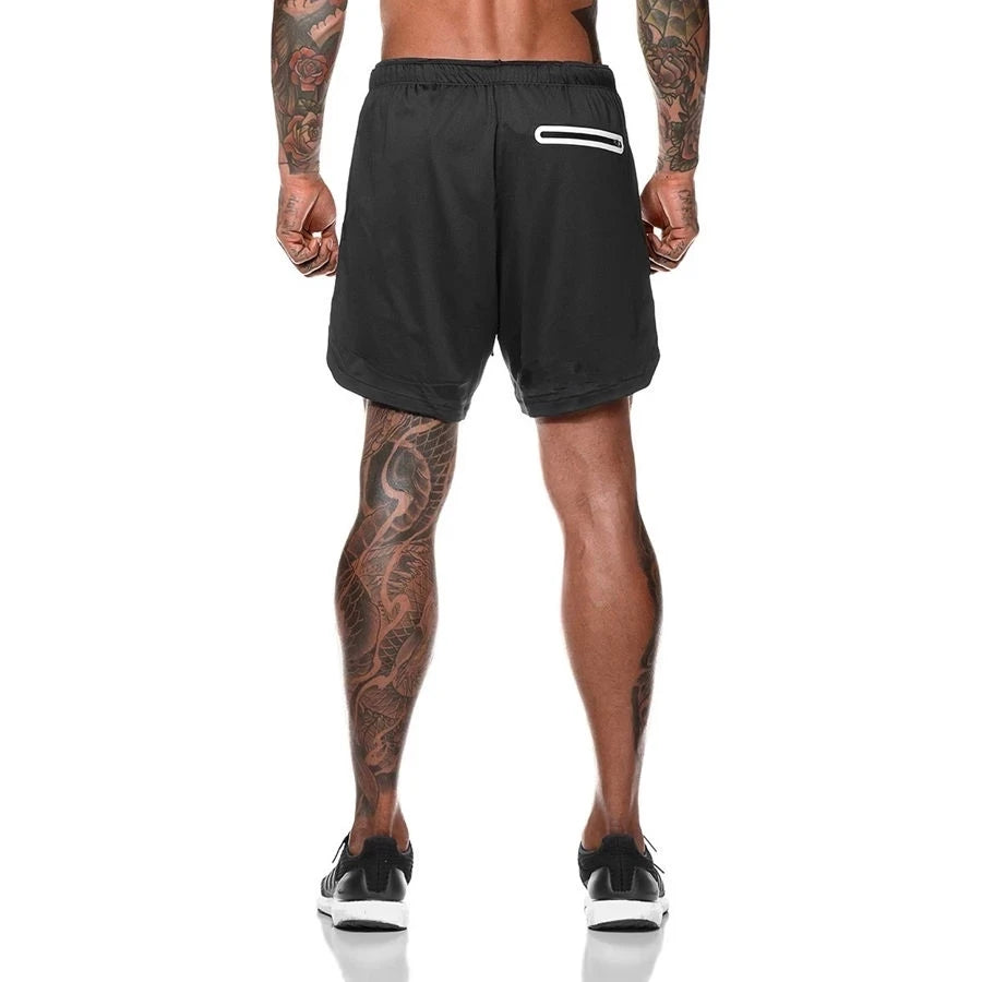 Men's Double-deck Running Shorts: 2 in 1 Beach Bottoms for Summer Gym Fitness - Available in 17 Colors