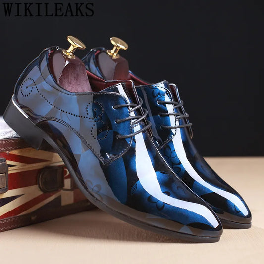 Floral Pattern Men's Office Dress Shoes: Leather Luxury Fashion for Groom's Wedding - Oxford Style, Available in 4 Colors