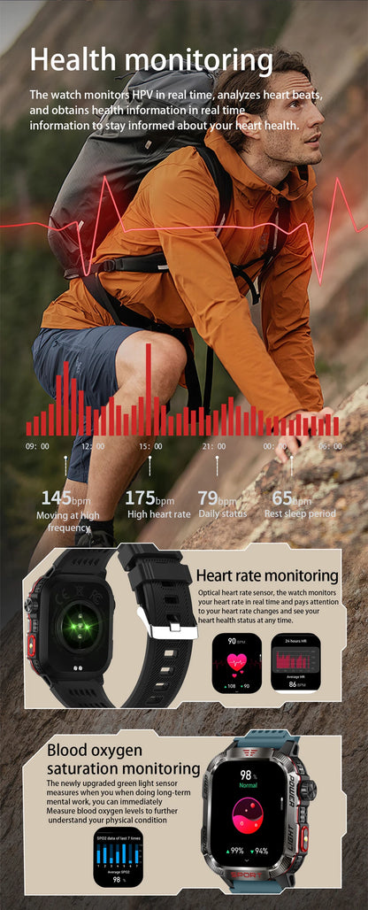 New For Huawei Xiaomi Military GPS Smart Watch Men Flashlight Compass Waterproof Outdoor Sport Tracker Bluetooth Call Smartwatch